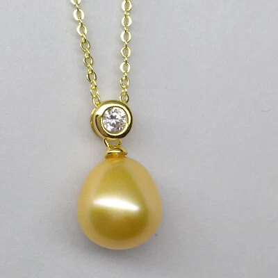 18" Stunning South Sea Golden Real Pearl Pendant Necklace 14k Gold P - Image 1 of 4