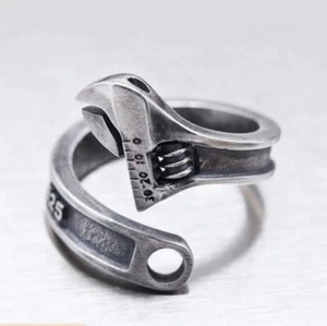 Wrench Tool Jewelry Handyman Silvery Adjustable Resizable Open Ring - Picture 1 of 5