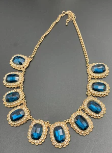 Vintage 10 Stone faux AMETHYST (or Saphire) GOLD Color NECKLACE 21” - Picture 1 of 11