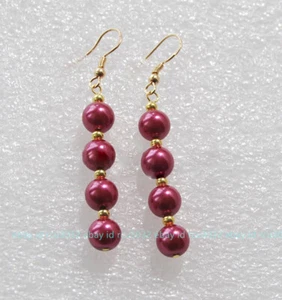 11 Colors 8/10mm South Sea Shell Pearl Round Beads Gold Hook Dangle Earrings - Picture 1 of 23