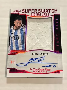 2024 LEAF IN THE GAME USED LIONEL MESSI 3/7 JUMBO PATCH AUTO BARCELONA SSP T1 - Picture 1 of 2