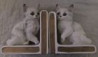 Pair Vintage Lefton H518 White Persian Kitty Cat W/Blue Eyes Porcelain Bookends