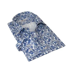 Men's EMILIO CERUTTI Sport Shirt 100% Cotton #EMC6 Multi Blue Floral - Picture 1 of 9