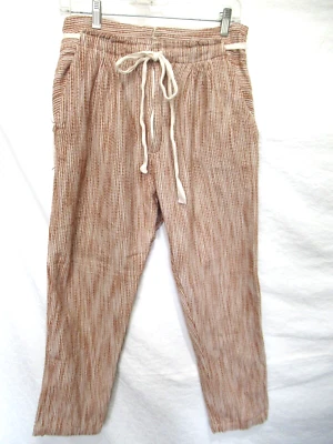 Free People Size 10 Brown & Ivory Pin Striped High Rise Slouchy Drawstring Pants - Image 1 of 4