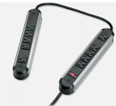Fellowes 99082 10 Outlets 6' Cord 1250 J Split Metal Surge Protector B7V18 - Image 1 of 4