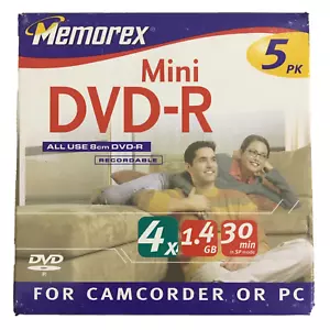 Memorex Mini DVD R 5 Pack Factory Sealed Box Mini DVD R Discs - Picture 1 of 3