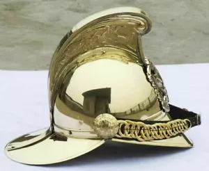 Brass Fireman Helmet Chief Style British Brass Golden Finish Helmet - Picture 1 of 6