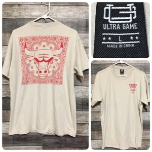 Ultra Game Chicago Bulls T-Shirt Herren L Creme Rot Bandana Print (MANGEL Lesen) - Bild 1 von 12