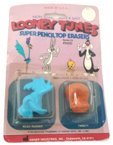 LOONEY TUNES Super Pencil Top Erasers Series 2 #9400 2 Pack Diener ©1983 *READ* - Picture 1 of 9