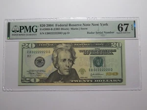 $20 2004 Fancy Radar Serial Number Federal Reserve Currency Note Bill #02222220 - Picture 1 of 5