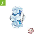 Unique mode femme argent 925 fleur bleue de Murano charme perles charme bracelet cadeaux
