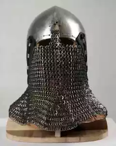 Medieval Nasal Helmet W chainmail SCA full contact Combat battle ready14Ga Helme - Picture 1 of 5