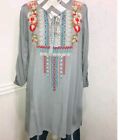 ANDREE By Unit Womens Tunic Top Size S Embroidered Floral Peasant Boho 3/4 Sleev