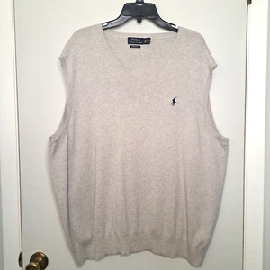 Polo Ralph Lauren Sweater Vest Mens 2XB Pima Cotton Beige V Neck Pullover Preppy - Picture 1 of 6