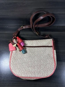 VINTAGE FOSSIL Coated Canvas Crossbody Purse Shoulder Bag Cream Peach Brown - Picture 1 of 11
