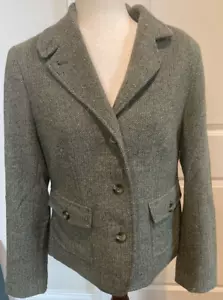 LL Bean Medium Petite PM Green Galway Jacket Herringbone Wool Silk Blazer - Picture 1 of 9