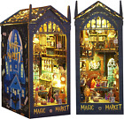Zrób to sam Book Nook Kit ze światłem LED, Drewniane puzzle 3D Domek dla lalek Magic Market, Zestaw