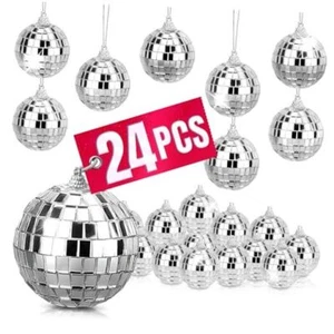 24 Pcs Mini Disco Ball Ornaments for Christmas Tree - Hanging Disco Ball Party - Picture 1 of 7