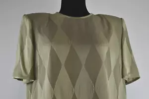 Vintage NWT Ognibene Zendman Size 12 Diamonds Silk Short Sleeve Blouse Top Italy - Picture 1 of 15