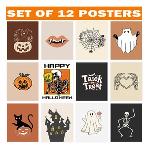 Whimsical Halloween Delight Set of 12 Posters Spooktacular Halloween Wall Decor - Picture 1 of 5