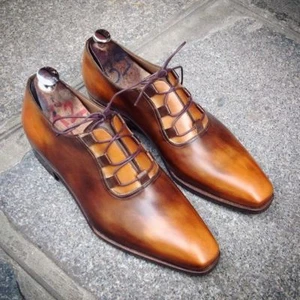 Handmade tan party wedding dress shoes, office shoes for men, real leather shoes - Picture 1 of 4