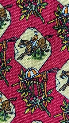 Corbata Salvatore Ferragamo Carreras de Caballos Ecuestre Seda Cuello Hecha en Italia Preppy Foto 1 de 4