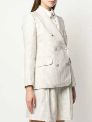 ZIMMERMANN  Super Eight double-breasted striped linen blazer RRP: $2178 size 3 - Image 1 of 4