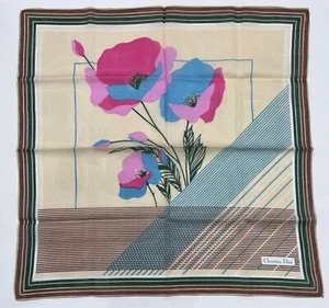 Handkerchiefs Dior Vintage Women Art Floral Flowers Brown Cotton Pocket Square18 - Picture 1 of 8