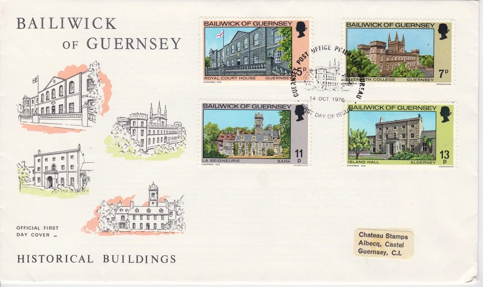 First day cover, Guernsey, Scott #141-144, historical buildings, 1976 - Image 1 of 1