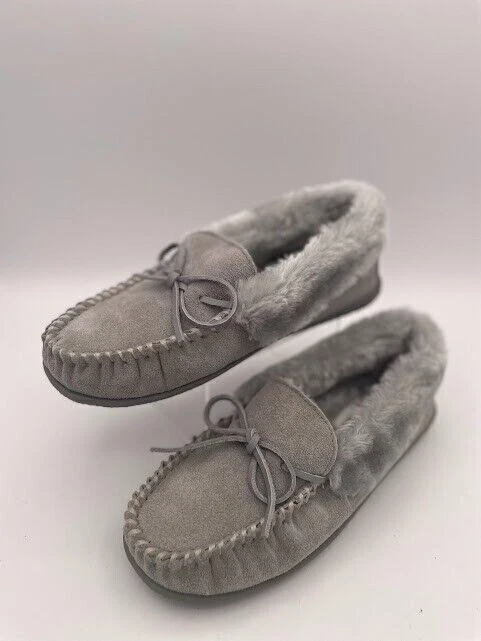 Minnetonka Camp Collar Moc 40783 Slippers Sz 6M Gray Slip On Faux Fur Lined - Image 1 of 4