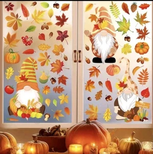Herbst Fensteraufkleber Kürbisse Blätter Herbstdeko saisonale Klammern wiederverwendbarWichtel - Bild 1 von 6