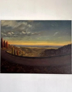 Original Oil Painting Surreal Landscape Nature Sunset City Road Fantasy Mikah - Picture 1 of 24