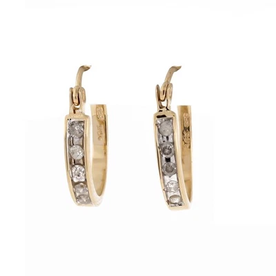 Estate Round Huggie Hoop Diamond Earrings 10K Two-Tone Gold 0.20 CTW 0.60" - Image 1 of 4