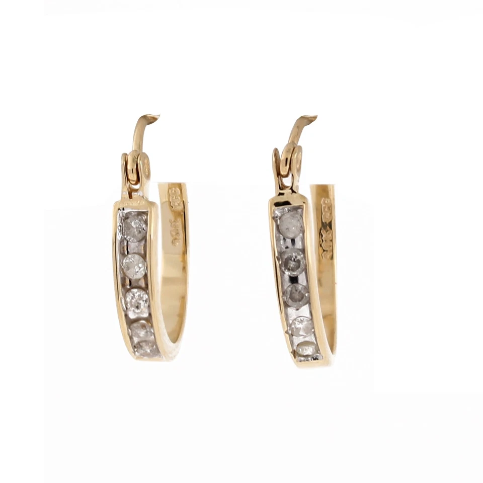 Estate Round Huggie Hoop Diamond Earrings 10K Two-Tone Gold 0.20 CTW 0.60" - Image 1 of 4