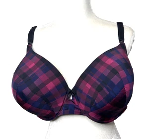Torrid Curve Full Coverage Bra Blue Red Plaid Check Size 48 DDD Underwire Molded - Picture 1 of 11