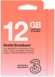 Three UK PAYG Sim Card with 12GB of Data - lasts up to 12 months - Picture 1 of 3