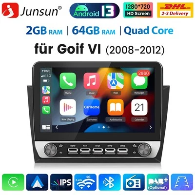 Autoradio CarPlay Android 14 GPS Navi DAB+ SWC WIFI BT DSP Für Golf VI 2008-2012 - Bild 1 von 4