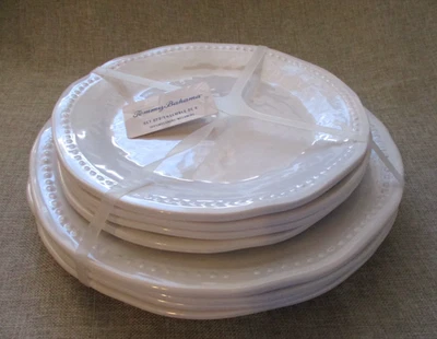 NUEVO CON ETIQUETAS Tommy Bahama PLATOS DE MELAMINA BLANCA 4 CENA 4 LADOS ENSALADA HOBNAIL Juego de 8 Foto 1 de 4