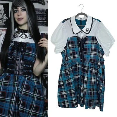 Abito cosplay Monster High Frankie Stein tema caldo a quadri stringato punk gotico 5 XL - Immagine 1 di 4