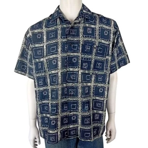 GOLDEN DRAGON mens size XL shirt washable silk abstract squares lightweight  - Picture 1 of 7