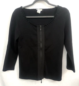 Suéter Top De Colección Cache Mezcla de Seda Cremallera Completa Negro Con Cuentas Adornado Para Mujer Talla L - Imagen 1 de 9