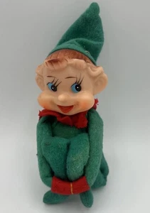 Vintage Knee Hugger Weihnachten Pixie Elfe Figur Gummi Gesicht Filz Körper 5,5" - Bild 1 von 10