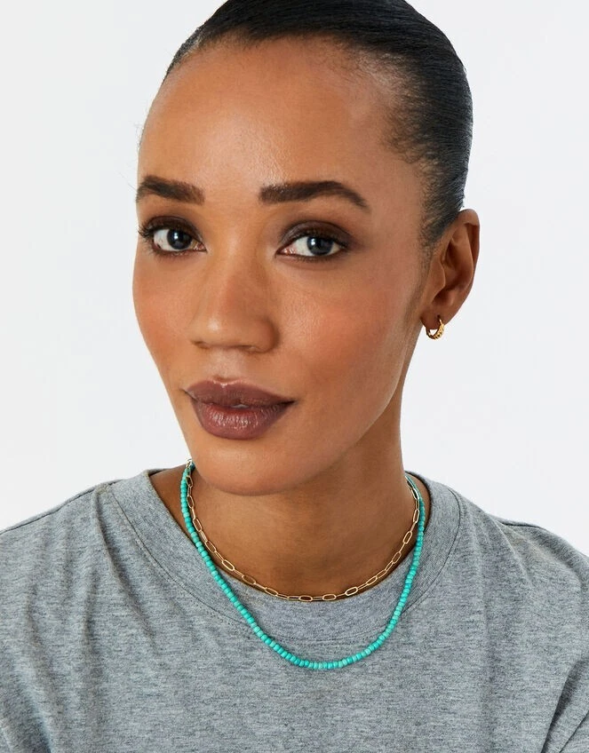 Accesorio collar de cuentas facetadas turquesa, chapado en oro 14 quilates, nuevo con etiquetas Foto 1 de 4