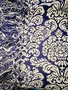 Vintage Reversible Jacquard Loomed Wool Bedspread Tasseled Purple Italy Blanket - Picture 1 of 6