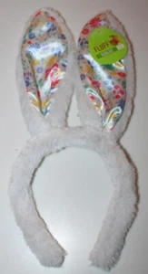 Happy Go Fluffy EASTER Bunny Ear Headband w Floral Print 6" Ears 11" Total - NWT - Picture 1 of 1