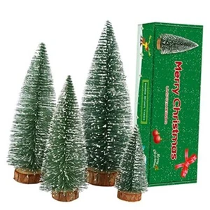 Mini Christmas Tree, Small Pine Tree with Wooden Bases for Xmas Green 4pcs - Picture 1 of 7