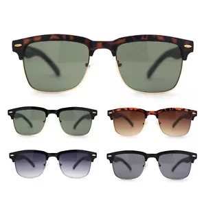 Mens Half Rim Rectangular Luxury Hipster Shade Sunglasses - Picture 1 of 23