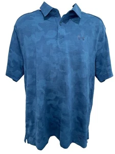 Under Amour Polo Shirt Mens XL Heatgear Loose Blue Camouflage Mesh Golf Stretch - Picture 1 of 3