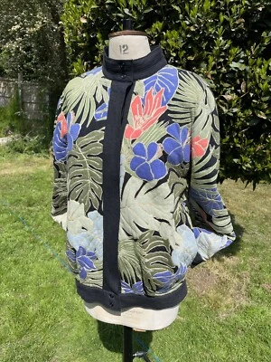 CHAQUETA BOMBER FLORAL ACOLCHADA PLATEADA VINTAGE AÑOS 80 JERSEY ABOTONADO TALLA 12 Foto 1 de 4