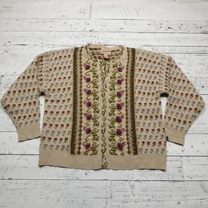 Vintage Woolrich Cardigan Sweater Womens L Beige Wool Silk Button Up Embroidered - Picture 1 of 6
